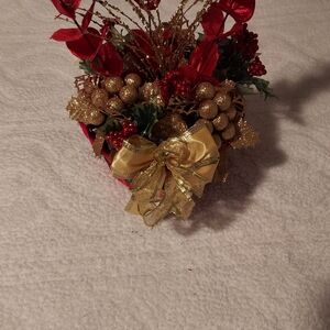Festive Red and Gold Holiday Centerpiece
